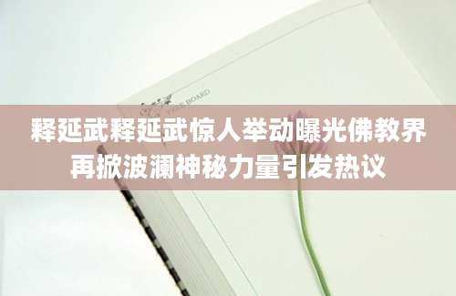 释延武释延武惊人举动曝光佛教界再掀波澜神秘力量引发热议