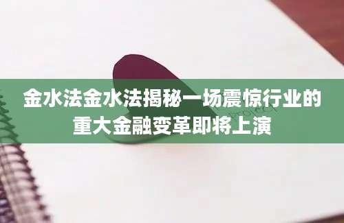 金水法金水法揭秘一场震惊行业的重大金融变革即将上演