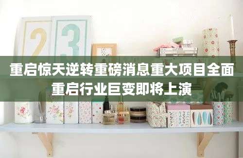重启惊天逆转重磅消息重大项目全面重启行业巨变即将上演