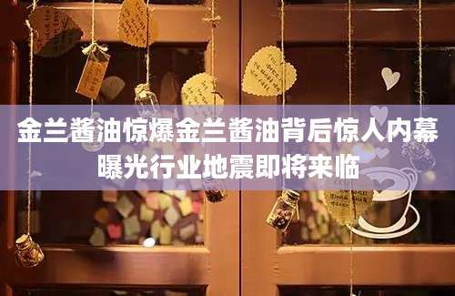 金兰酱油惊爆金兰酱油背后惊人内幕曝光行业地震即将来临