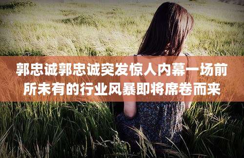 郭忠诚郭忠诚突发惊人内幕一场前所未有的行业风暴即将席卷而来