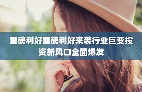 重磅利好重磅利好来袭行业巨变投资新风口全面爆发