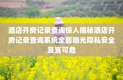 酒店开房记录查询惊人揭秘酒店开房记录查询系统全面曝光隐私安全岌岌可危