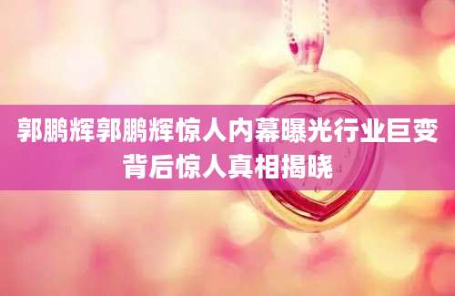郭鹏辉郭鹏辉惊人内幕曝光行业巨变背后惊人真相揭晓
