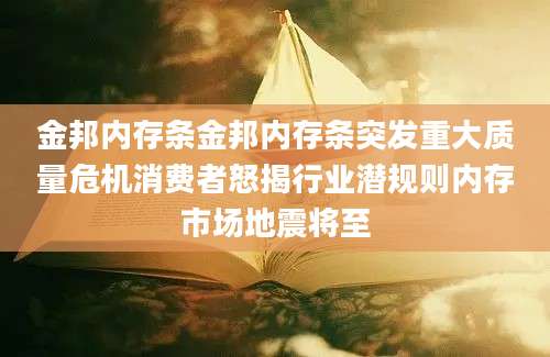 金邦内存条金邦内存条突发重大质量危机消费者怒揭行业潜规则内存市场地震将至