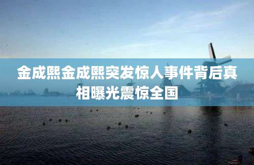 金成熙金成熙突发惊人事件背后真相曝光震惊全国