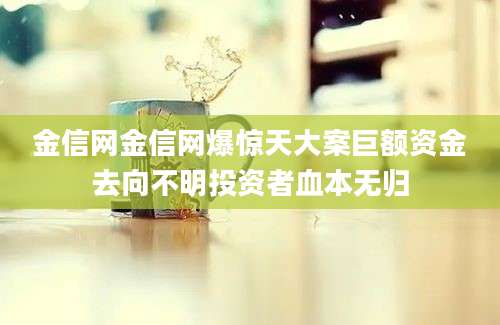金信网金信网爆惊天大案巨额资金去向不明投资者血本无归