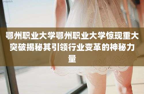鄂州职业大学鄂州职业大学惊现重大突破揭秘其引领行业变革的神秘力量