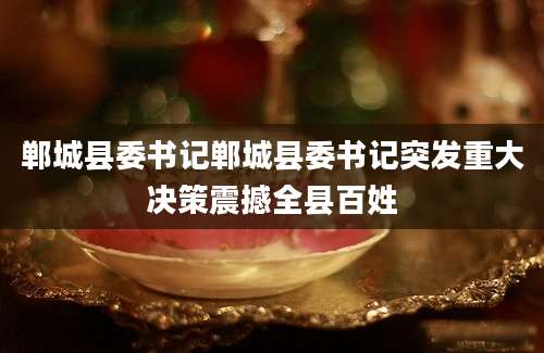 郸城县委书记郸城县委书记突发重大决策震撼全县百姓