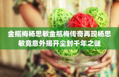 金瓶梅杨思敏金瓶梅传奇再现杨思敏竟意外揭开尘封千年之谜