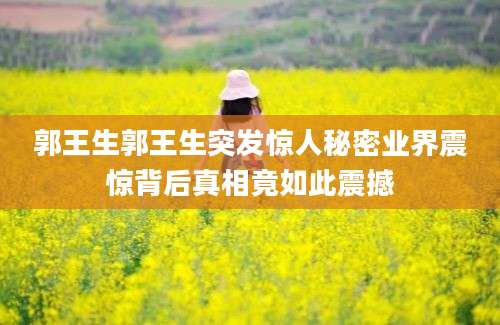 郭王生郭王生突发惊人秘密业界震惊背后真相竟如此震撼